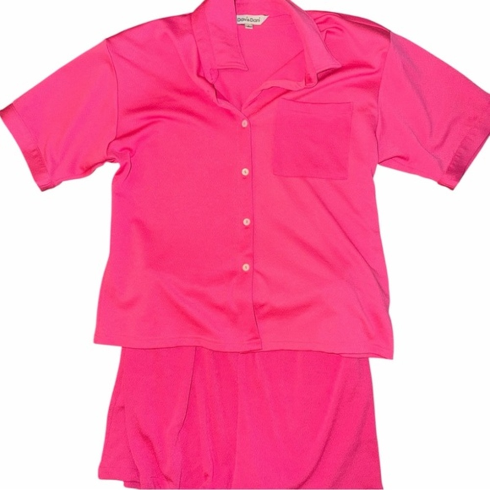 DAVI & DANI Hot Pink Short Sleeve Button-Up Pajama Set - Picture 1 of 7